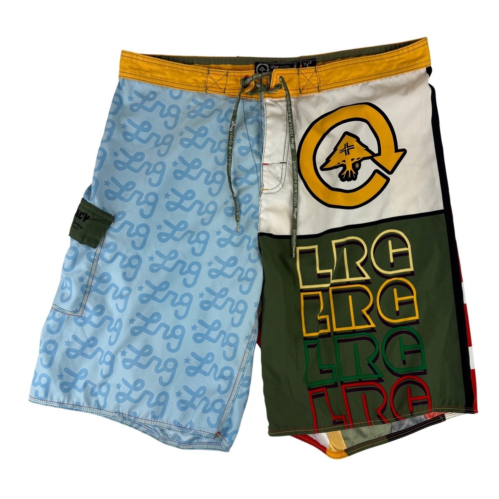 LRG Board Shorts Mens 38 Multicolor Colorblock Logo Print Streetwear Swim Trunks